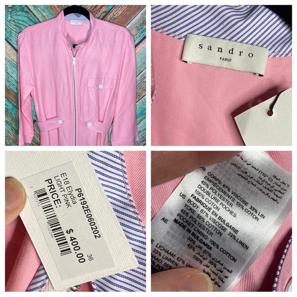 Sandro Eladia Linen Blend NWT Jumpsuit In Rose Clair Pink - Picture 3 of 7